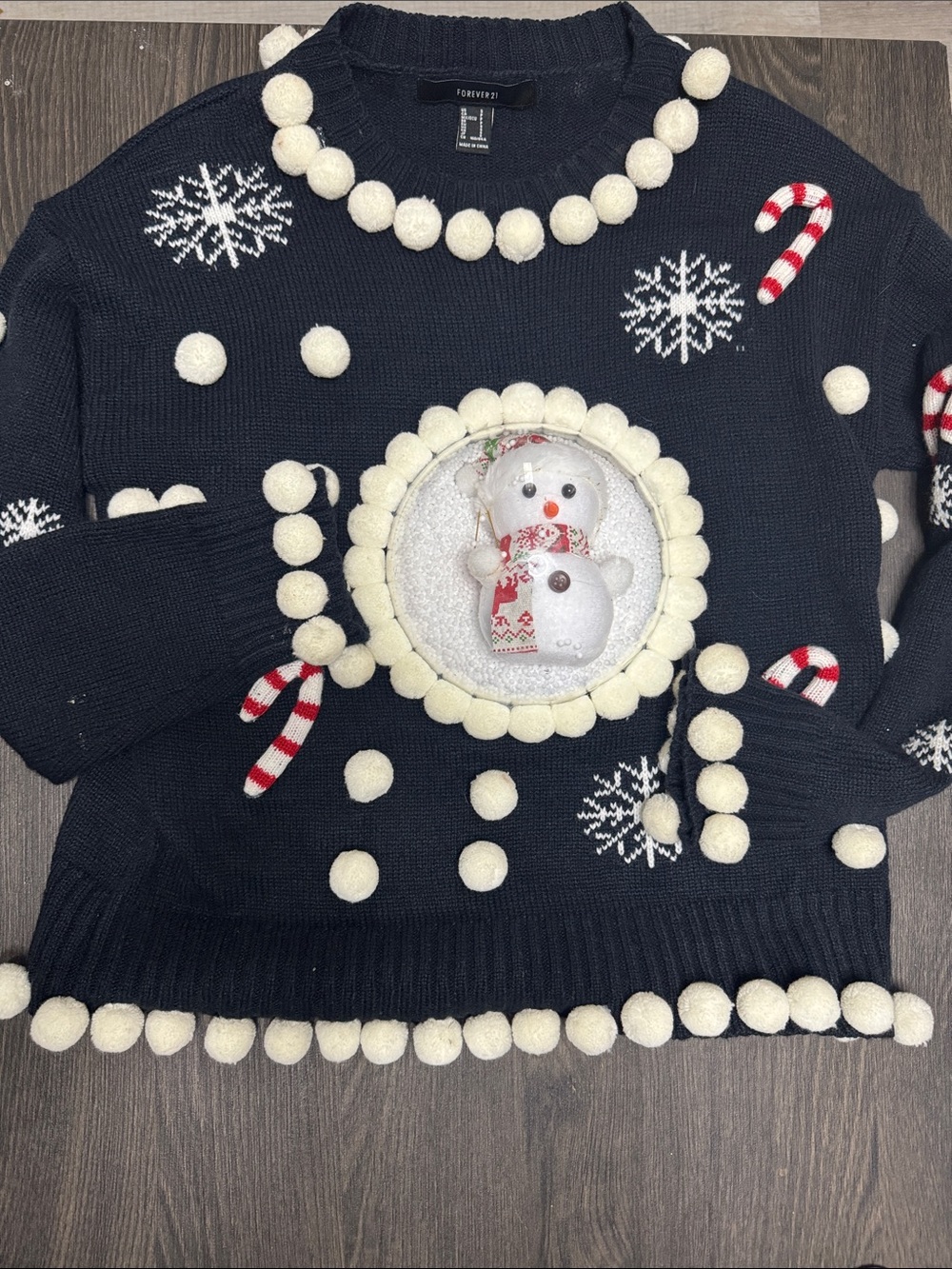 Forever 21 Navy Holiday Pom-Pom Snowman Sweater